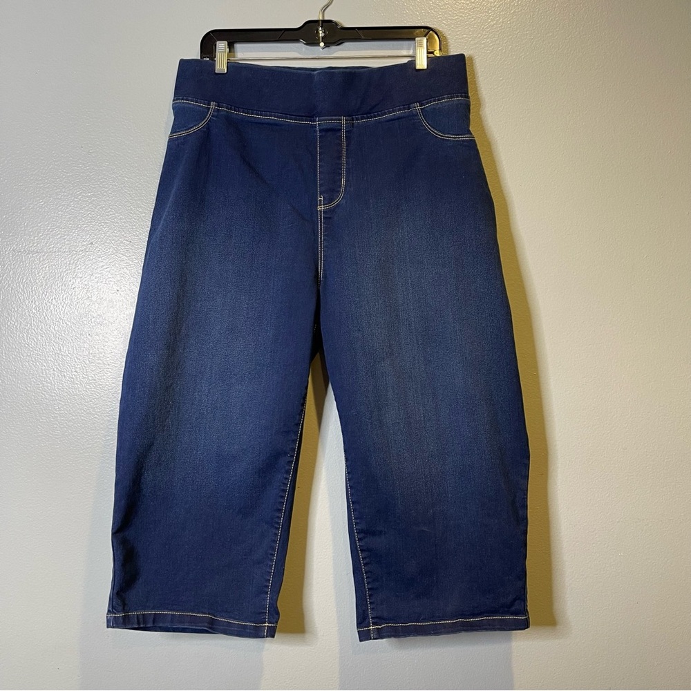 Avenue Cropped Denim Jeans Women’s 24 Pull On Elastic Waistband Stretch Blue